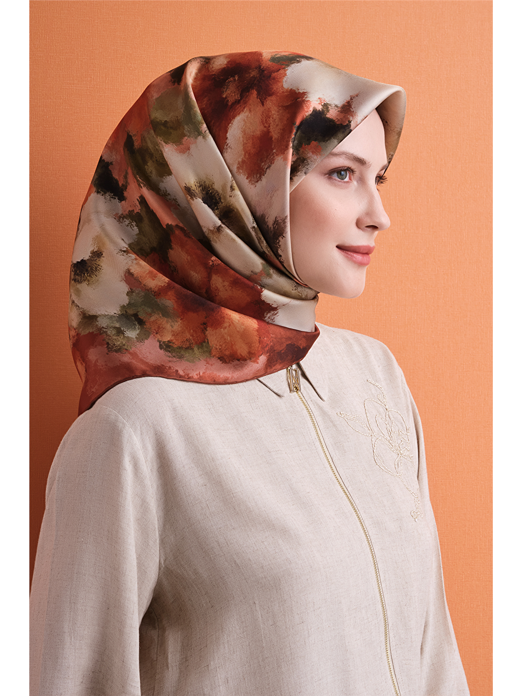 Kahverengi Saf İpek Twill Eşarp 9613d 01-2