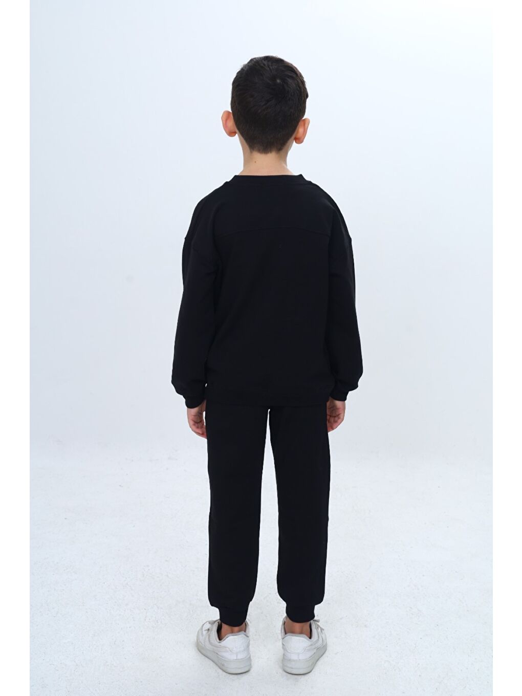 Siyah Erkek Çocuk 2'li Takım Baskılı Bisiklet Yaka Kısa Kollu Sweatshirt & Beli Paçası Lastikli Cepli Jogg-3