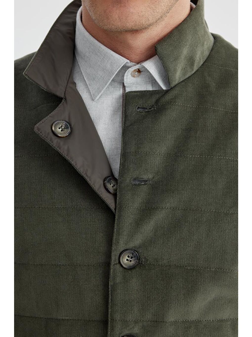 Haki Hakim Yaka Çift Taraflı Slim Fit Yelek-2