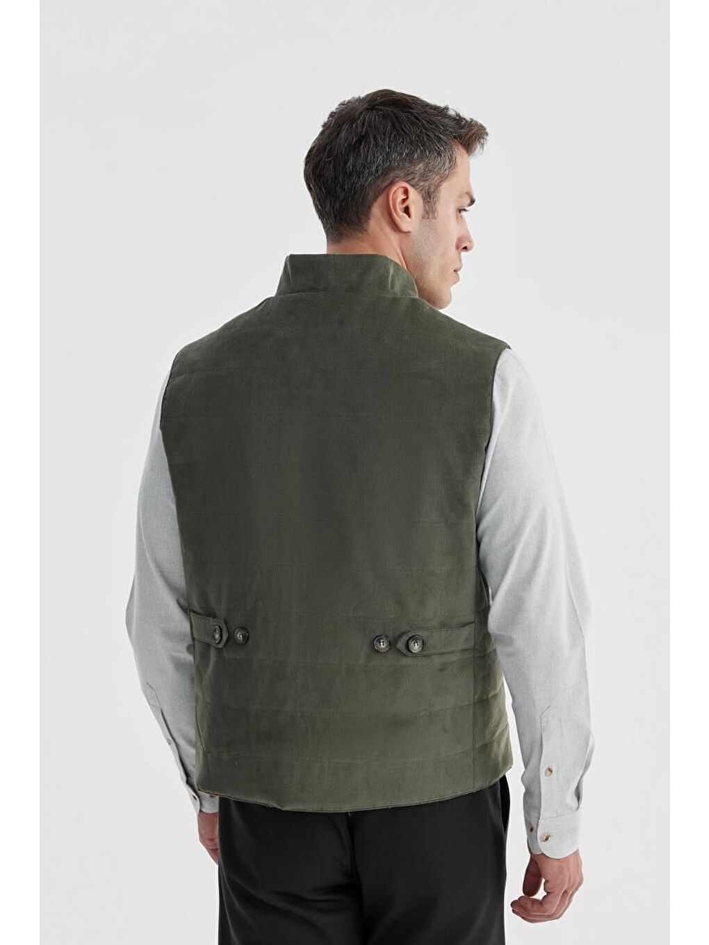 Haki Hakim Yaka Çift Taraflı Slim Fit Yelek-3