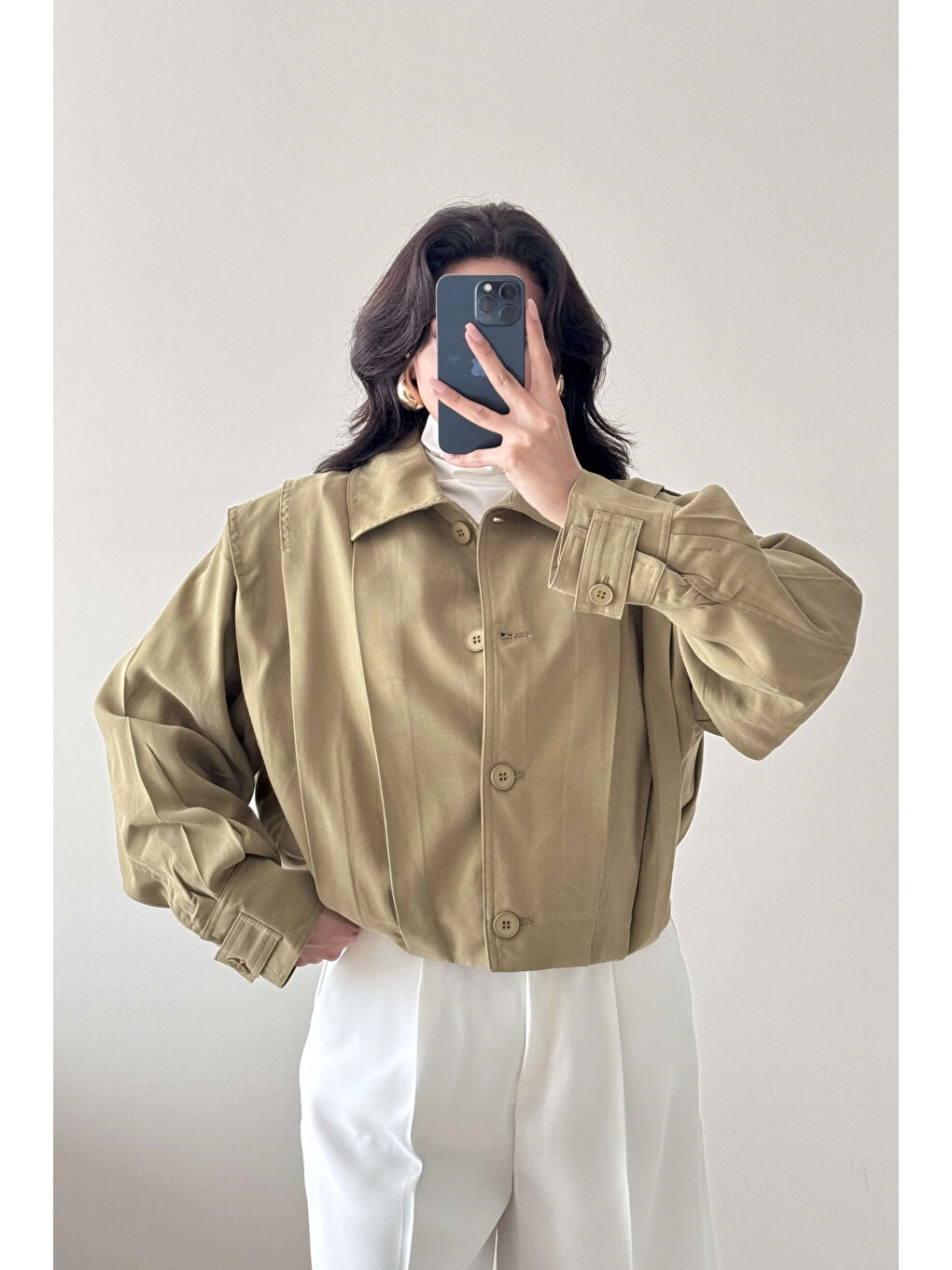 Kadın Haki Pileli Mont 1017-0200