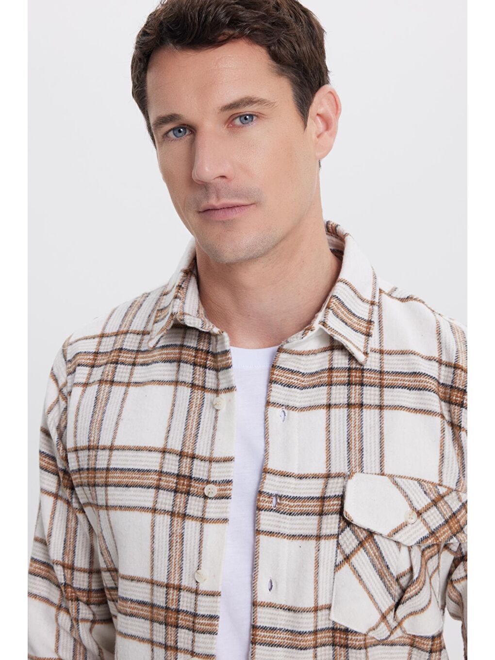 Karışık Erkek Slim Fit Dar Kesim Kareli Tek Cepli Oduncu Gömlek-1