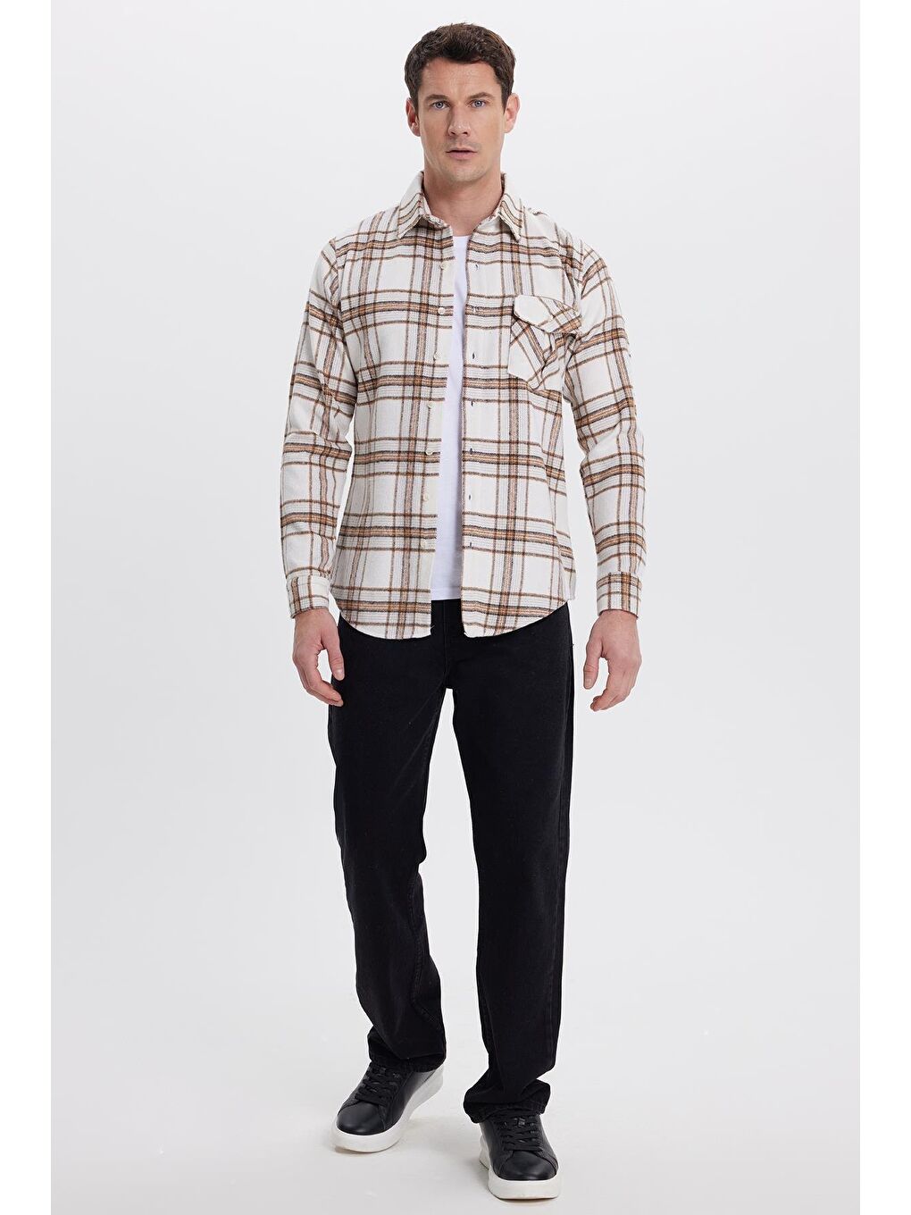 Karışık Erkek Slim Fit Dar Kesim Kareli Tek Cepli Oduncu Gömlek-3