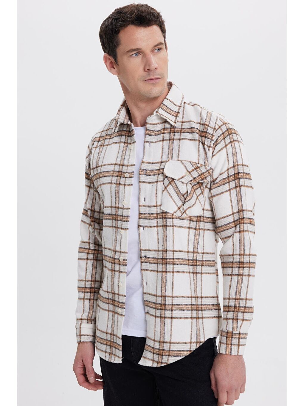 Karışık Erkek Slim Fit Dar Kesim Kareli Tek Cepli Oduncu Gömlek-4