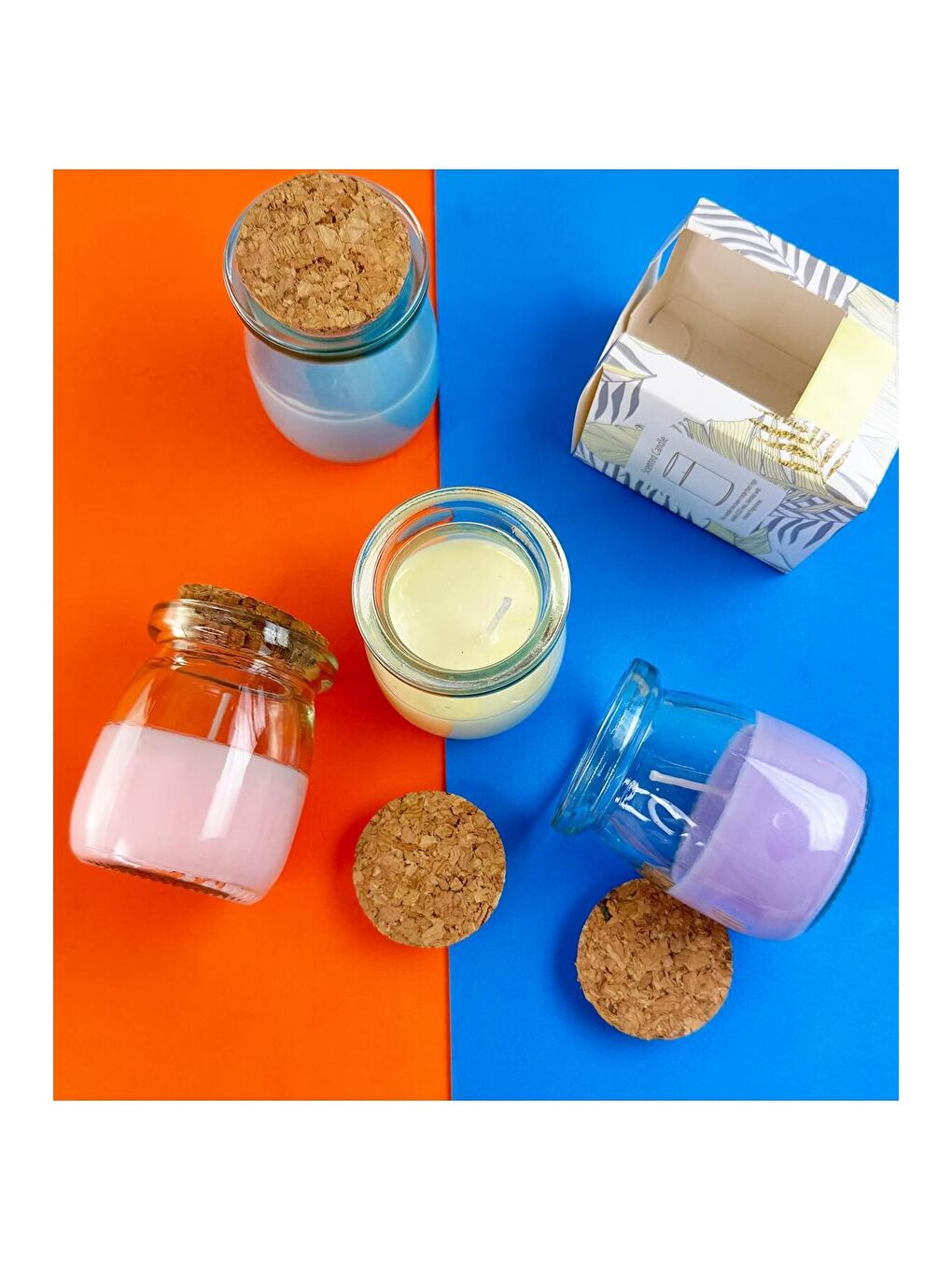 Karışık Mantar Kapaklı Cam Kavanoz Mum   Tek Adet-1