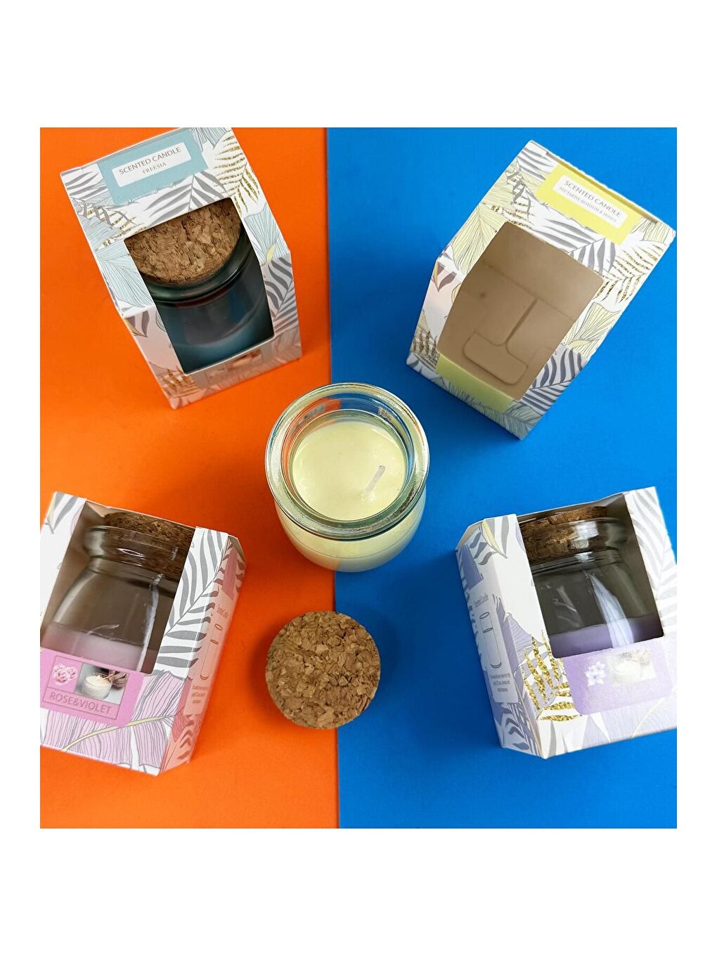 Karışık Mantar Kapaklı Cam Kavanoz Mum   Tek Adet-2