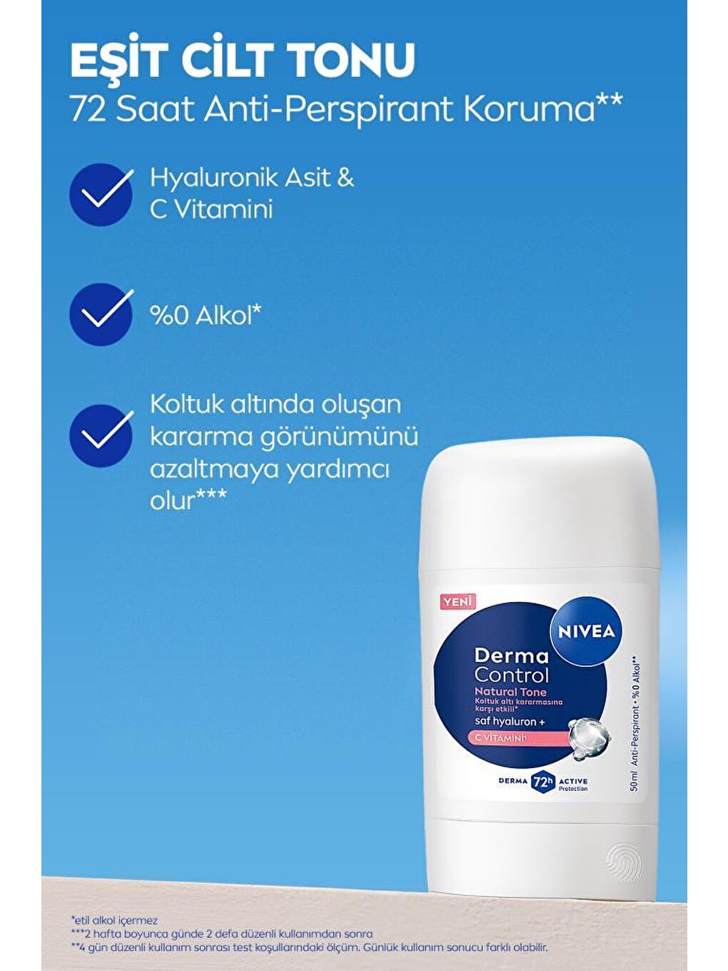 Kadın Stick Deodorant Derma Control Natural Tone 50ml, Koltuk Altı Kararmasına Karşı, C Vitamini-1