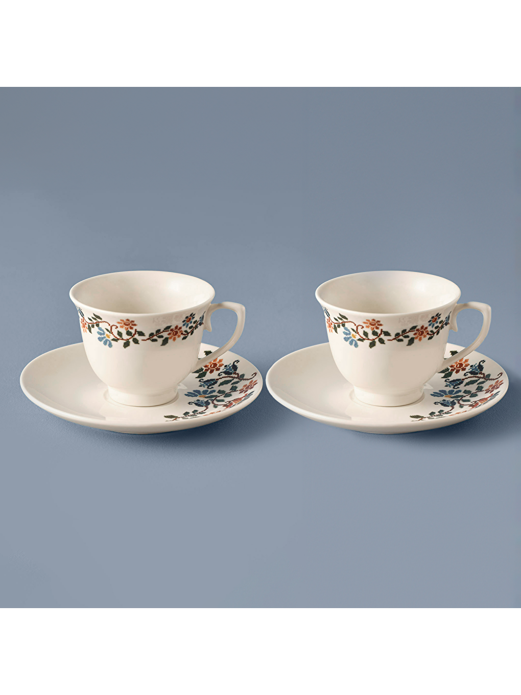 Vintage Porselen 2'li Kahve Fincanı Mavi (90 cc)