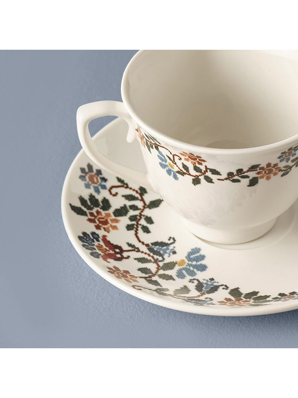 Vintage Porselen 2'li Kahve Fincanı Mavi (90 cc)-1