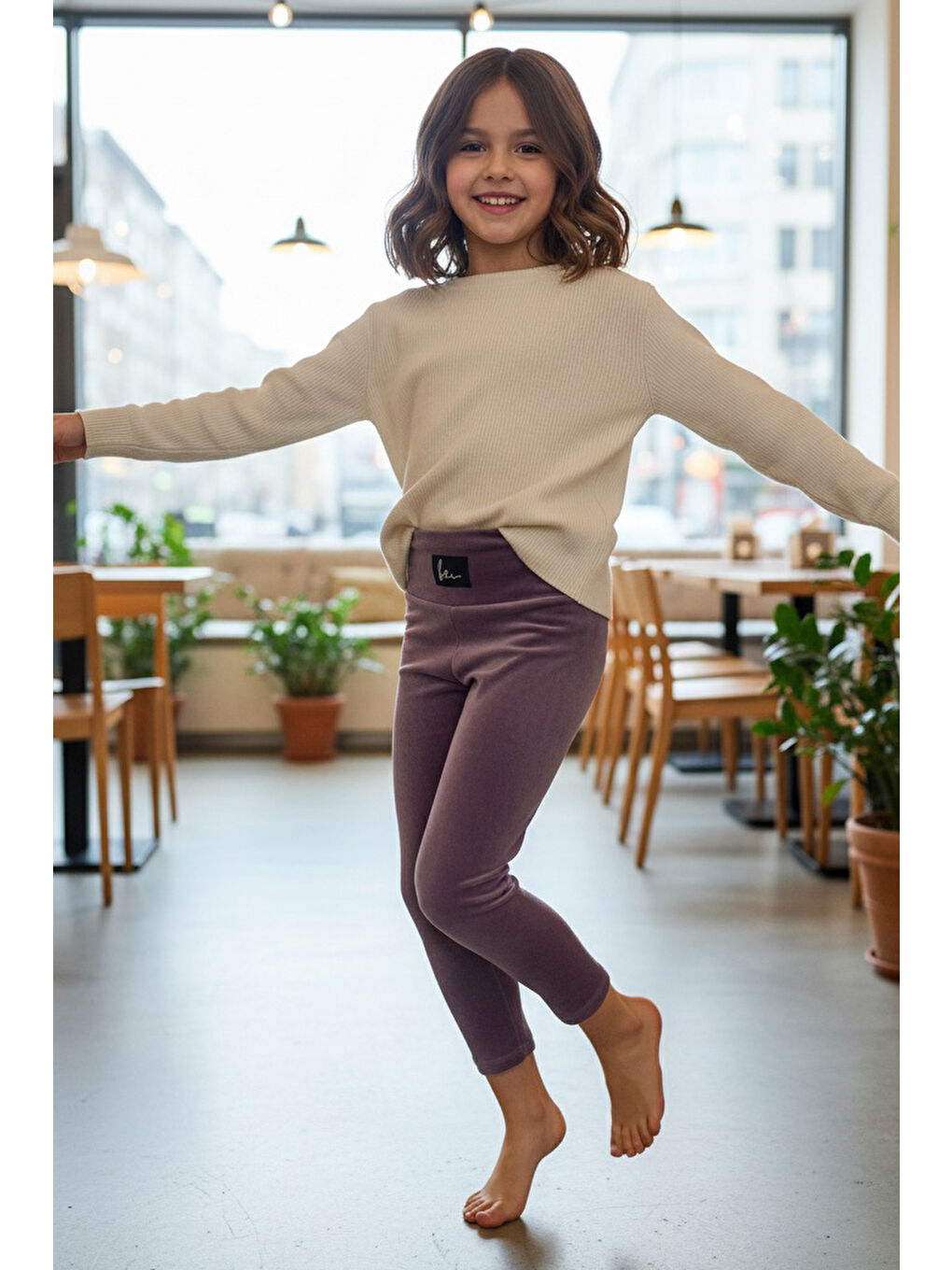Kız Çocuk Lila Armalı Raporlu Tayt - 27962-LILA-1