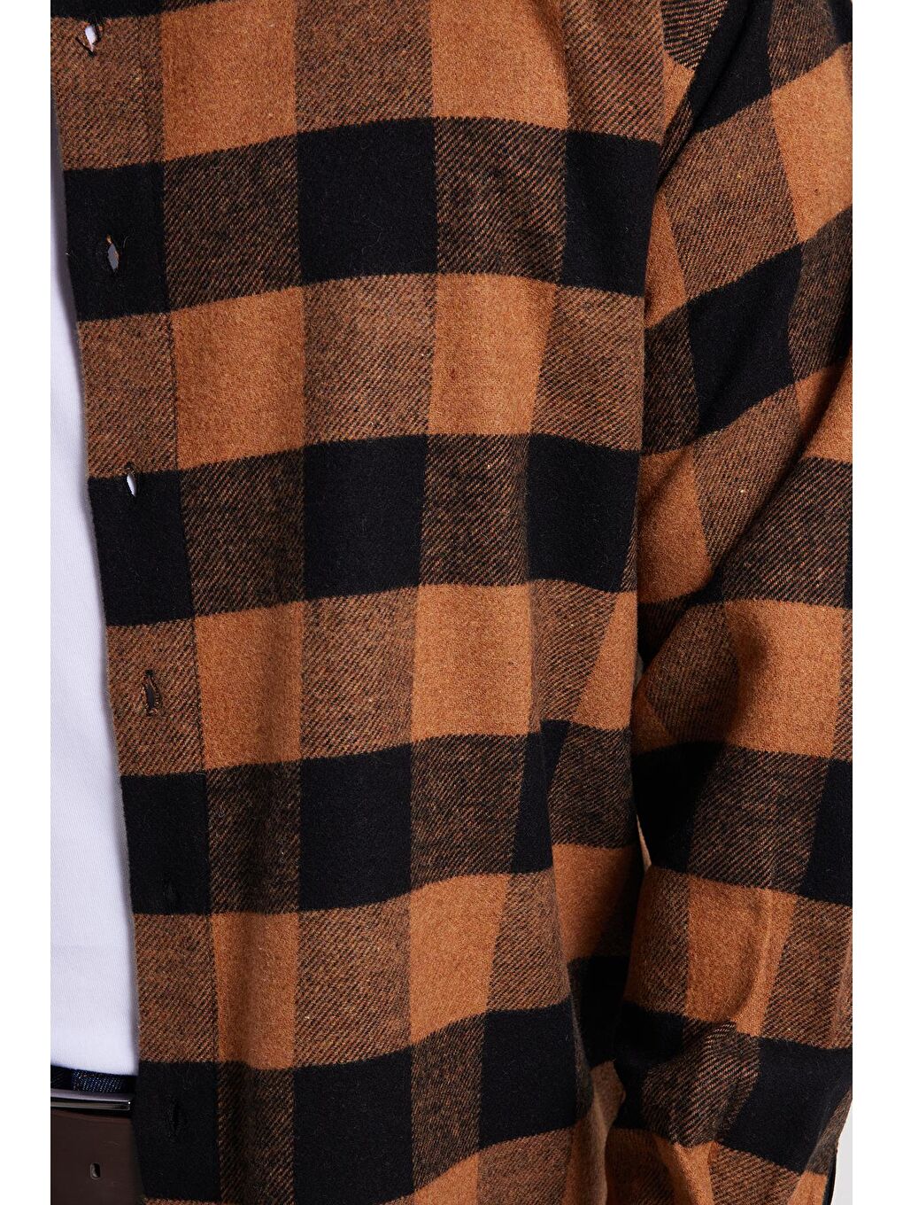 Kahverengi Erkek Relax Fit Rahat Kesim Kışlık Kareli Oduncu Gömlek-3