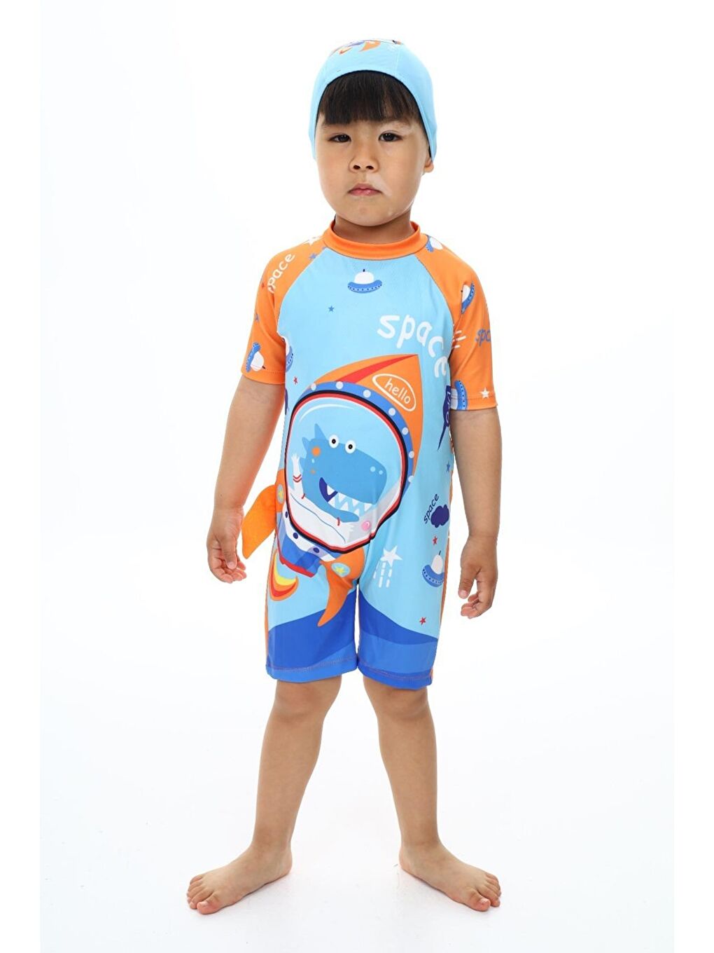 Mavi Erkek Çocuk Boneli-3 Boyutlu-Baskılı Mayo Takımı 12244-1