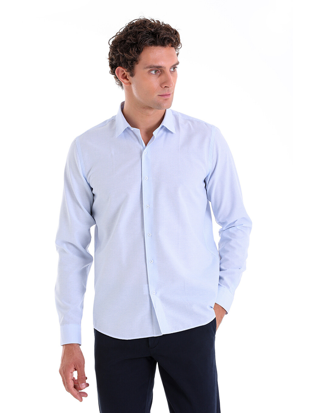 Mavi Comfort Fit Çizgili Pamuklu Slim Yaka Uzun Kollu Casual Gömlek