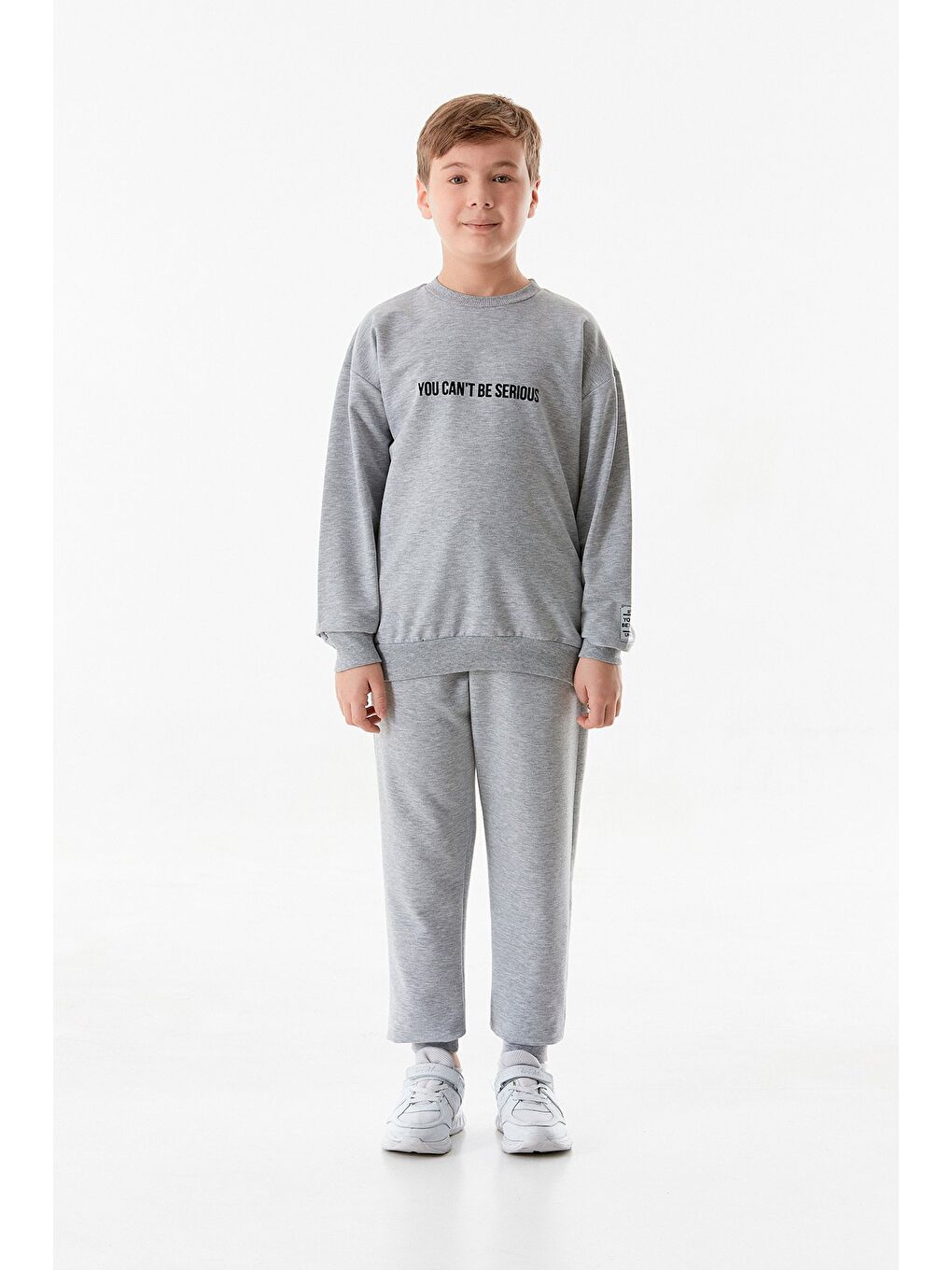 Gri Yazı Baskılı Jogger Erkek Çocuk Eşofman Takımı
