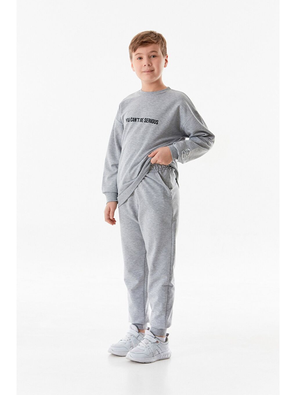 Gri Yazı Baskılı Jogger Erkek Çocuk Eşofman Takımı-1