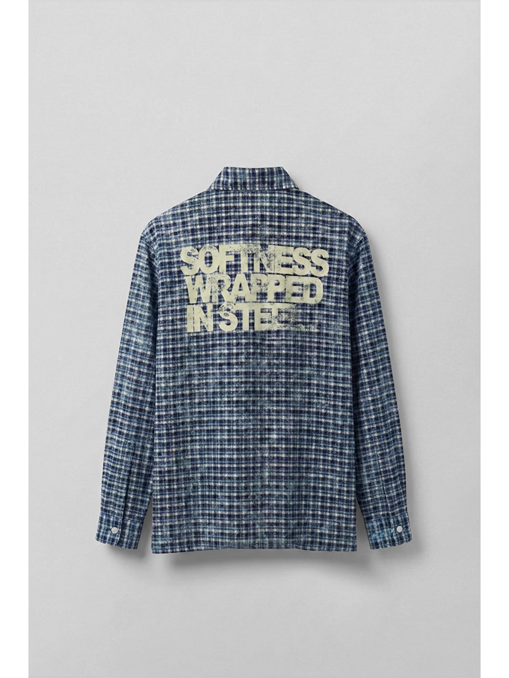 Erkek Boxy Fit Ekose Uzun Kollu Gömlek Lacivert-1