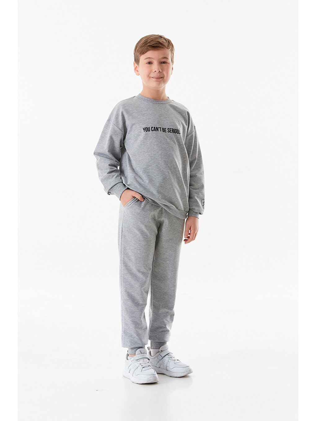 Gri Yazı Baskılı Jogger Erkek Çocuk Eşofman Takımı-2