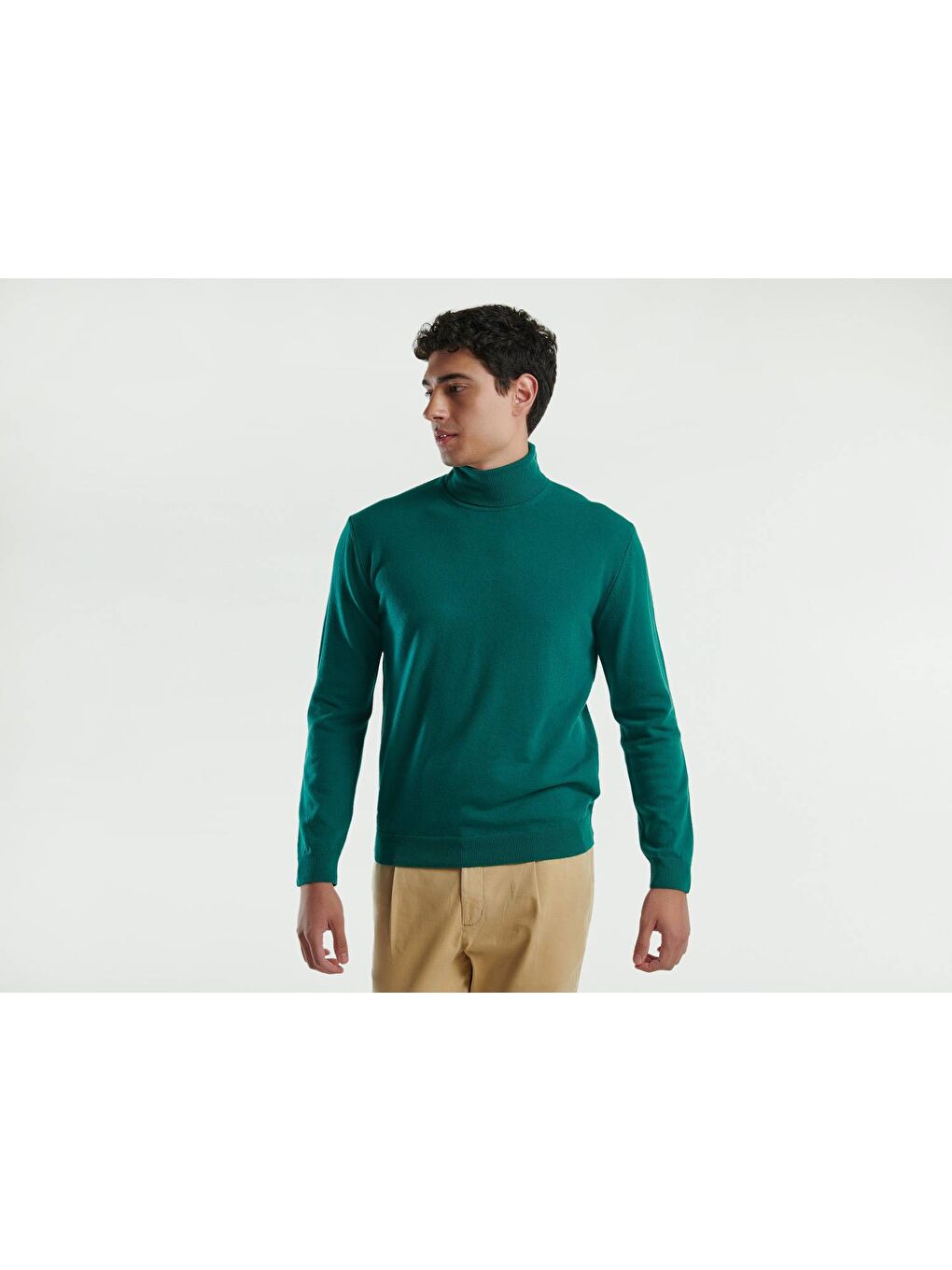 United Colors Of Benetton Erkek Yeşil Boğazlı %100 Merino Kazak - 1