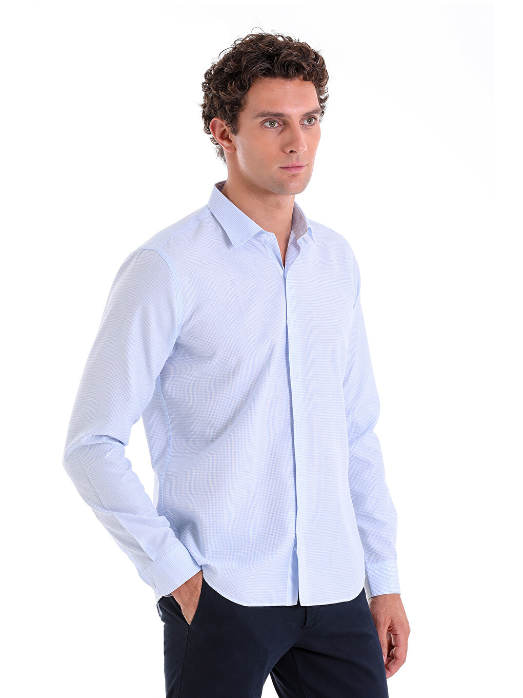 Mavi Comfort Fit Çizgili Pamuklu Slim Yaka Uzun Kollu Casual Gömlek-2