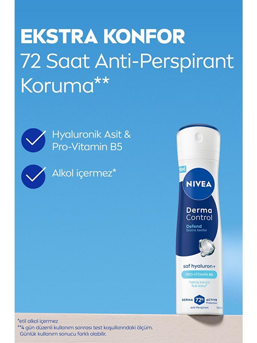 Kadın Sprey Deodorant Derma Control Defend 150 ml,Tahriş Karşıtı,Alkolsüz,Hyaluron,Pro Vitamin B5-1