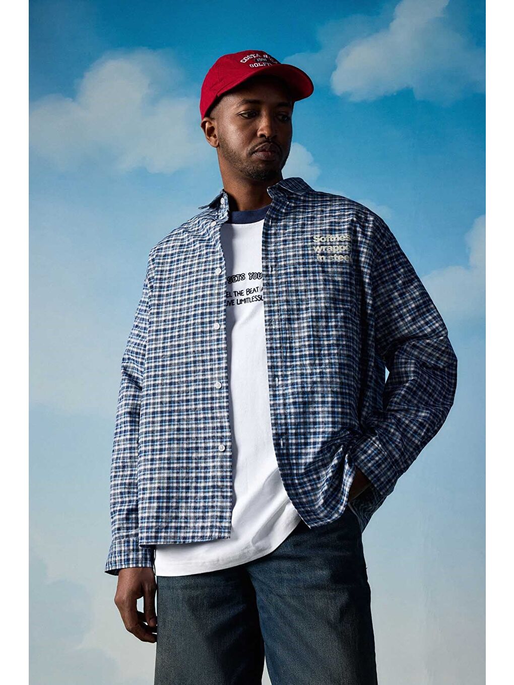 Erkek Boxy Fit Ekose Uzun Kollu Gömlek Lacivert-2