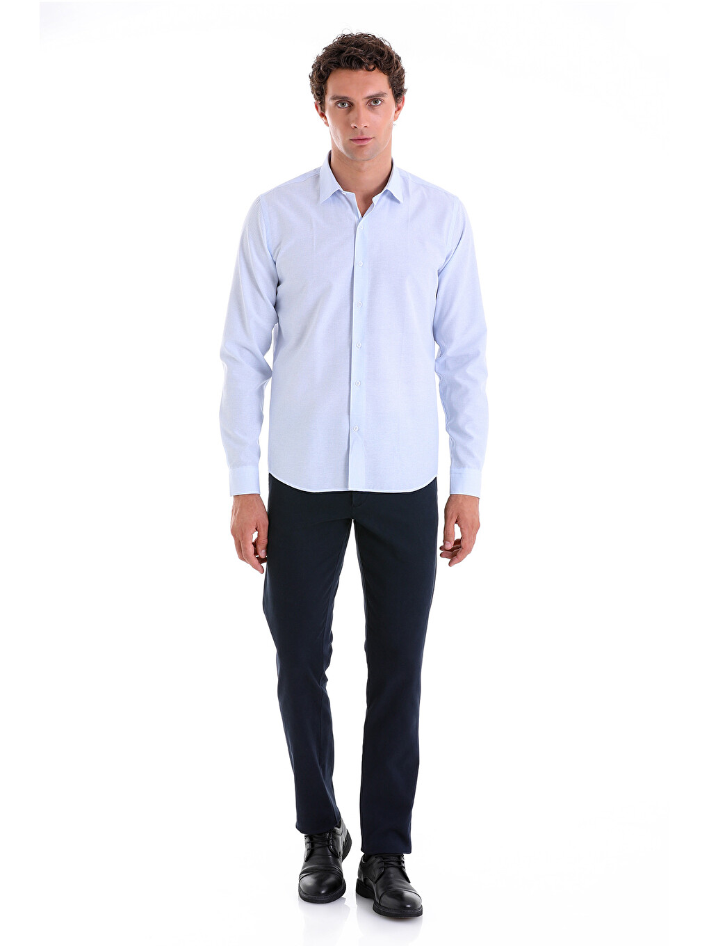 Mavi Comfort Fit Çizgili Pamuklu Slim Yaka Uzun Kollu Casual Gömlek-3