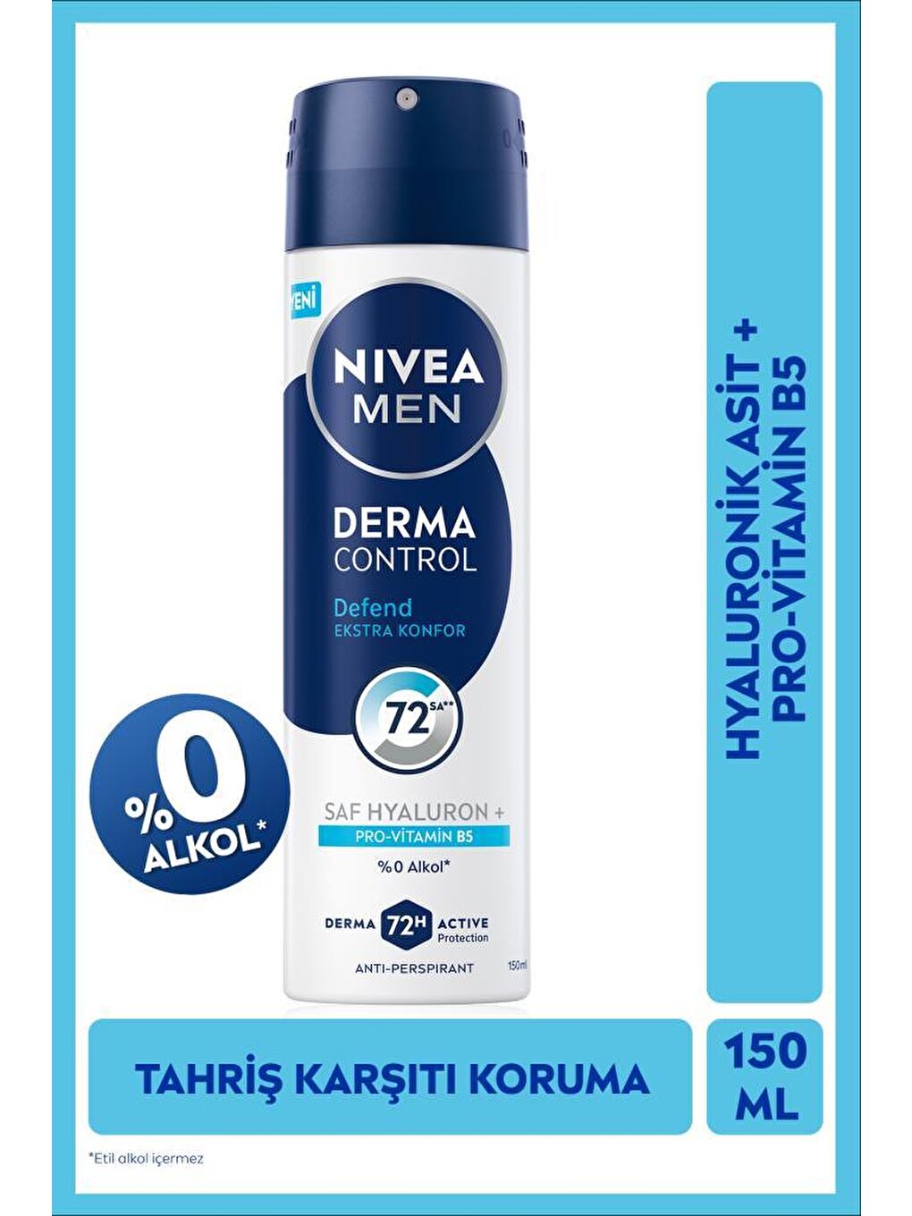 MEN Erkek Sprey Deodorant Derma Control Defend 150ml,Hyaluron,Pro Vitamin B5,72 Saat Anti-perspirant