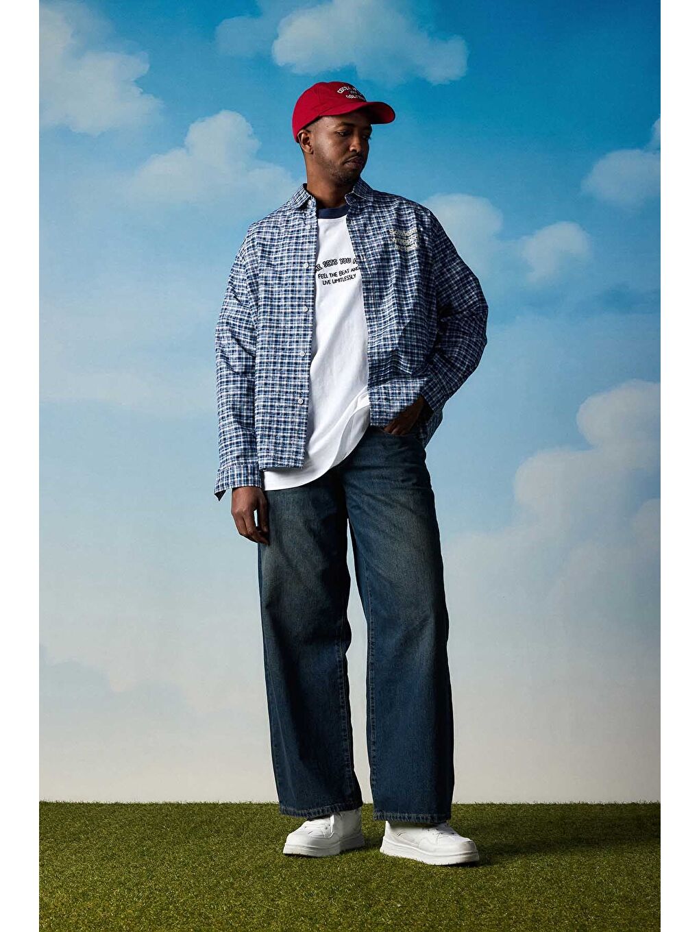 Erkek Boxy Fit Ekose Uzun Kollu Gömlek Lacivert-4