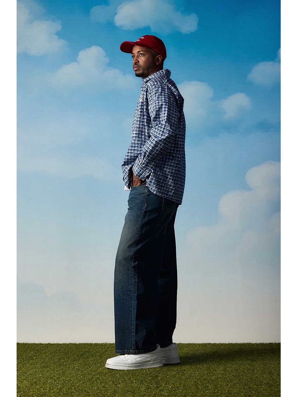 Erkek Boxy Fit Ekose Uzun Kollu Gömlek Lacivert-5