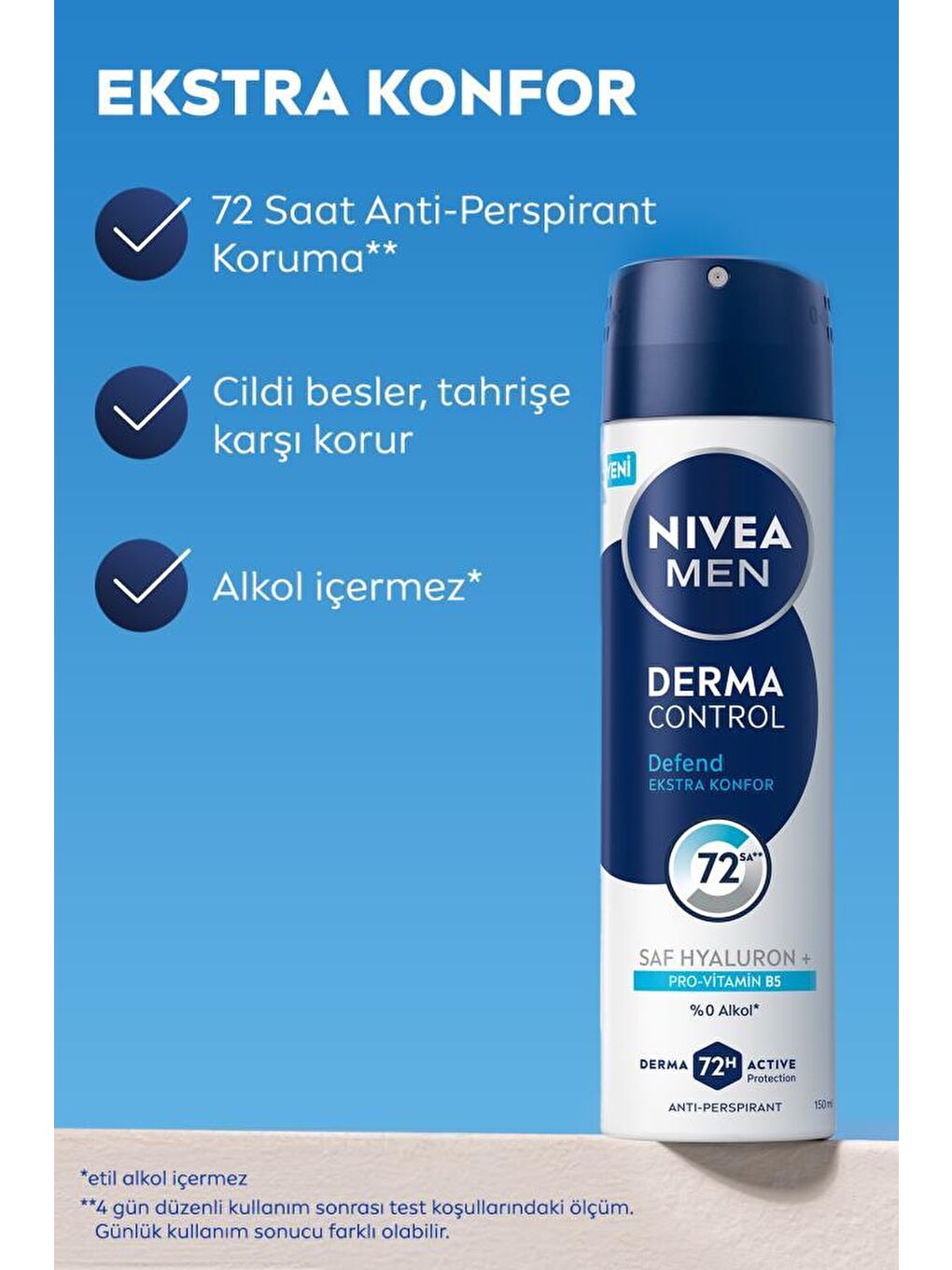 MEN Erkek Sprey Deodorant Derma Control Defend 150ml,Hyaluron,Pro Vitamin B5,72 Saat Anti-perspirant-1