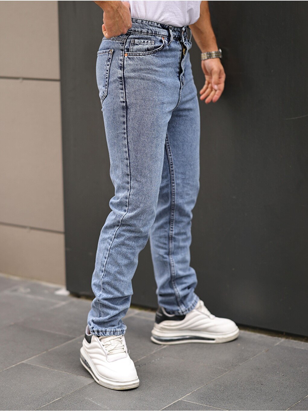Beyaz Erkek Baggy Salaş Bol Ve Rahat Kalıp Jeans Pantolon-1