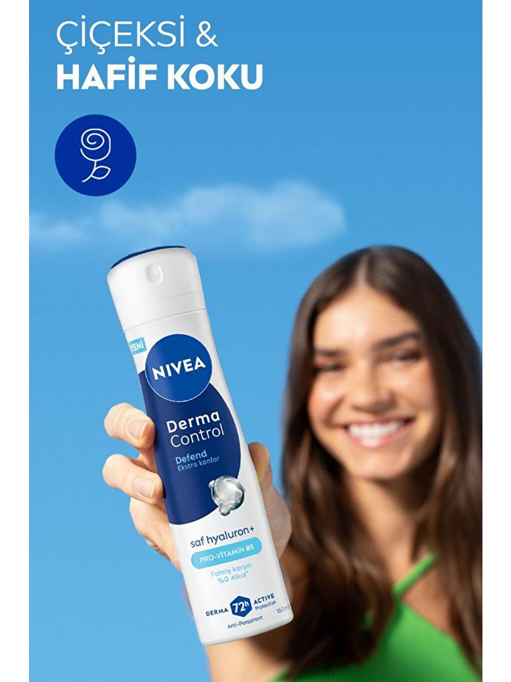 Kadın Sprey Deodorant Derma Control Defend 150 ml,Tahriş Karşıtı,Alkolsüz,Hyaluron,Pro Vitamin B5-5