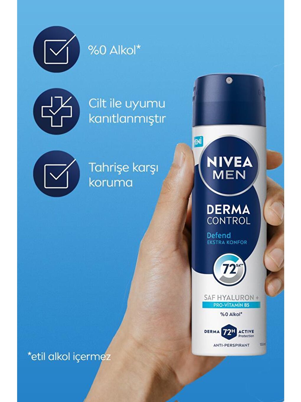 MEN Erkek Sprey Deodorant Derma Control Defend 150ml,Hyaluron,Pro Vitamin B5,72 Saat Anti-perspirant-2