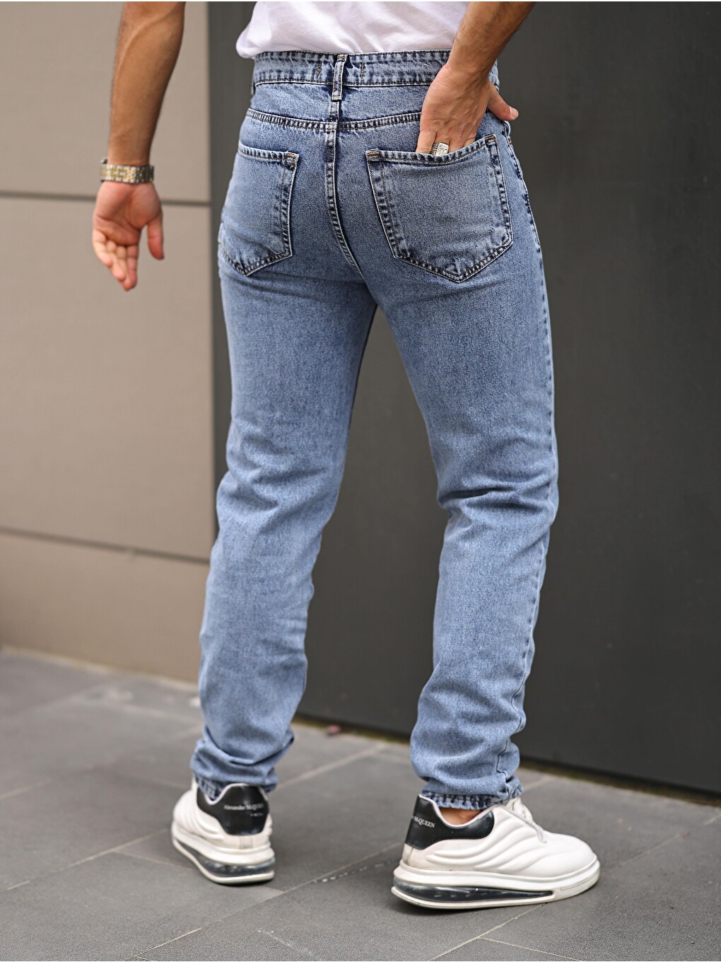 Beyaz Erkek Baggy Salaş Bol Ve Rahat Kalıp Jeans Pantolon-2