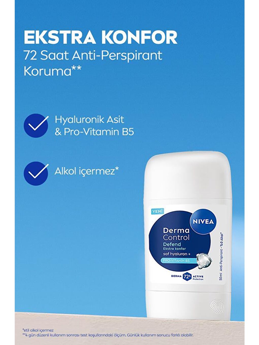 Kadın Stick Deodorant Derma Control Defend 50 ml,72 Saat Koruma,Alkolsüz,Hyaluron,Pro Vitamin-1