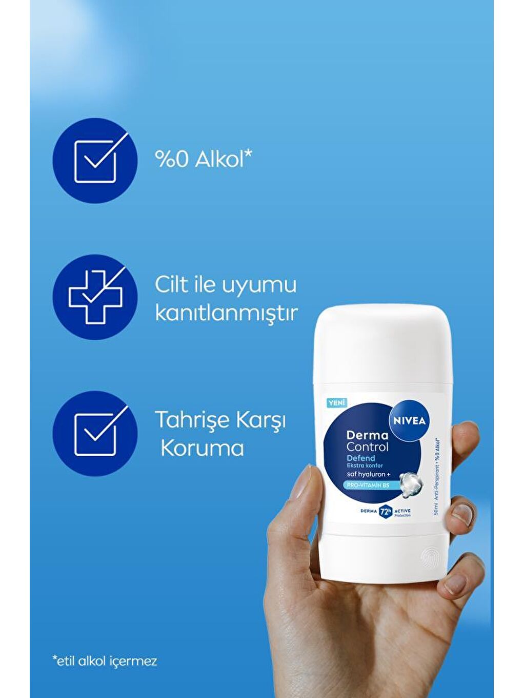 Kadın Stick Deodorant Derma Control Defend 50 ml,72 Saat Koruma,Alkolsüz,Hyaluron,Pro Vitamin-2