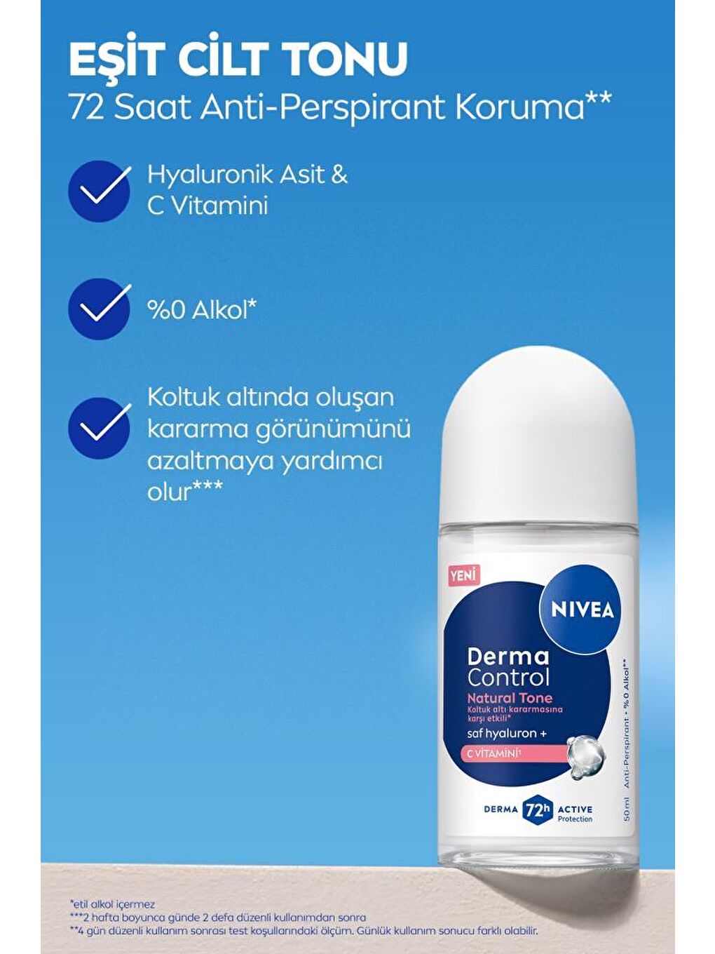 Kadın Roll-on Deodorant Derma Control Natural Tone 50ml, Koltuk Altı Kararmasına Karşı, C Vitamini-1