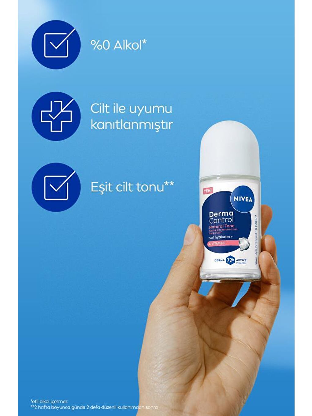 Kadın Roll-on Deodorant Derma Control Natural Tone 50ml, Koltuk Altı Kararmasına Karşı, C Vitamini-2
