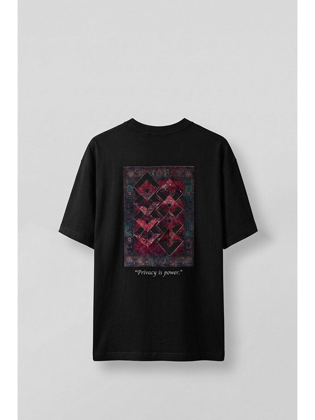 Erkek Oversize Kilim Desenli 3D Sırt Baskılı T-Shirt Siyah-1