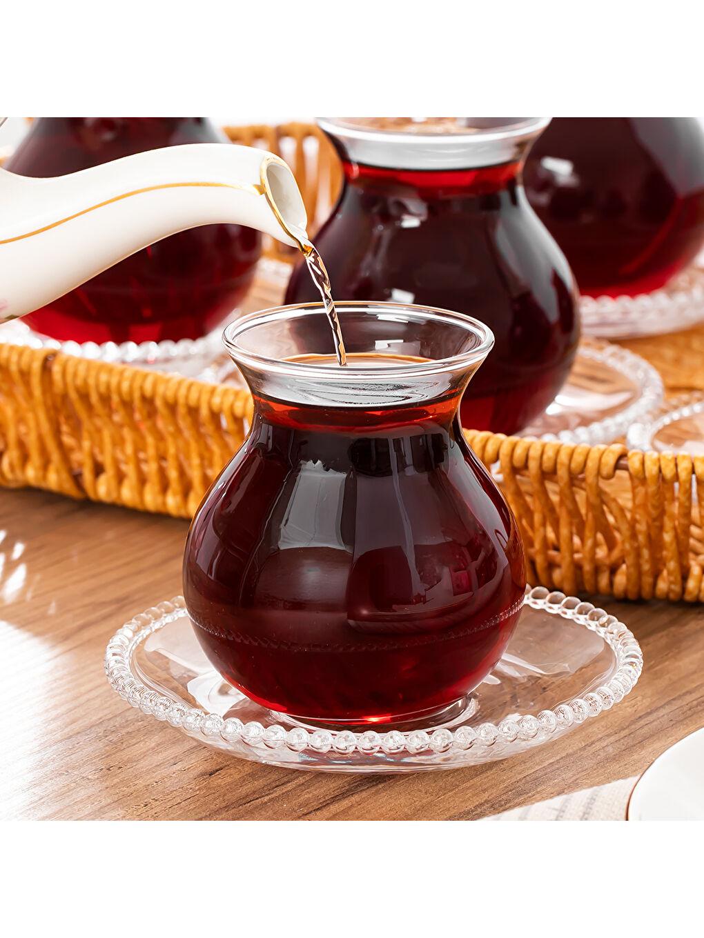 Beyaz 6103 Mercan 6'Lı Cay Bardagı 210Ml-14977 Gırona 6'Lı Cay Tabağı-1