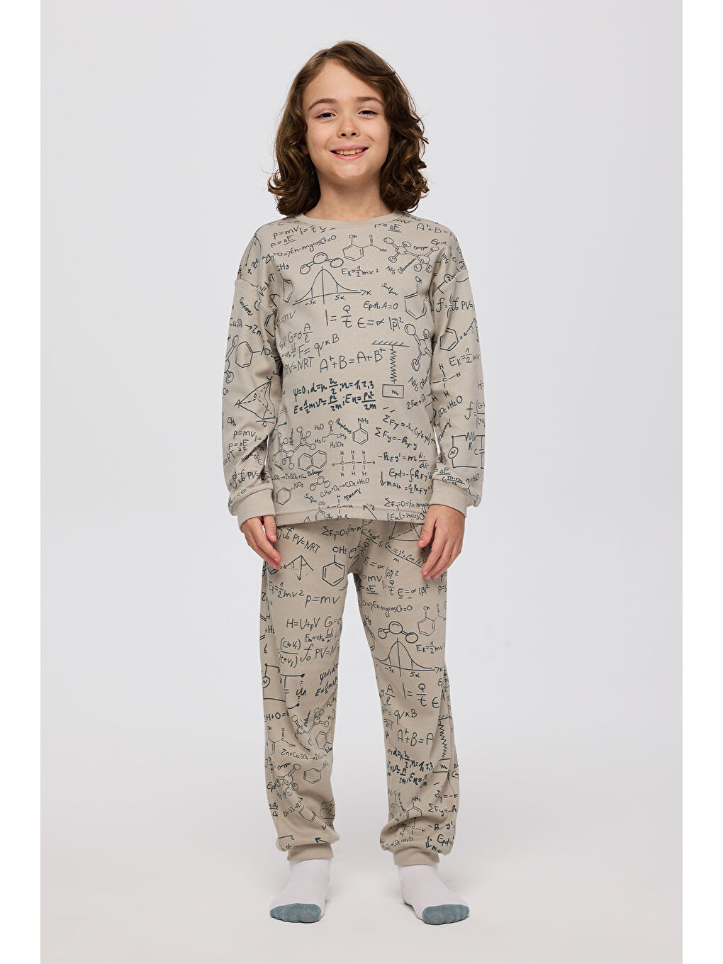 Bej Erkek Çocuk Baskılı Pijama Takımı Taş-1