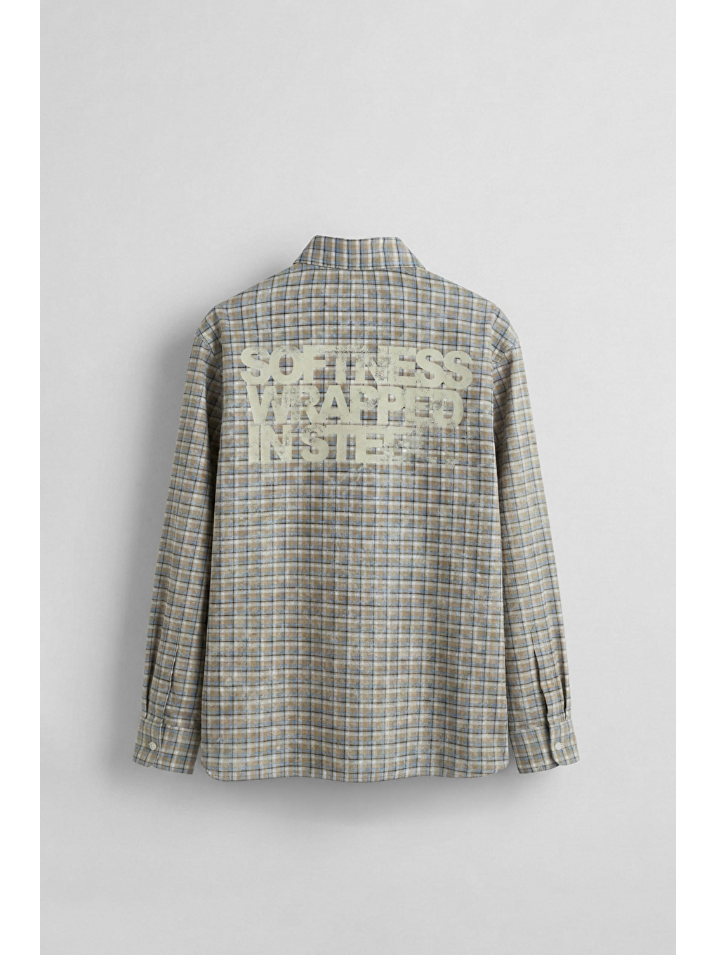 Erkek Boxy Fit Ekose Uzun Kollu Gömlek Bej-1