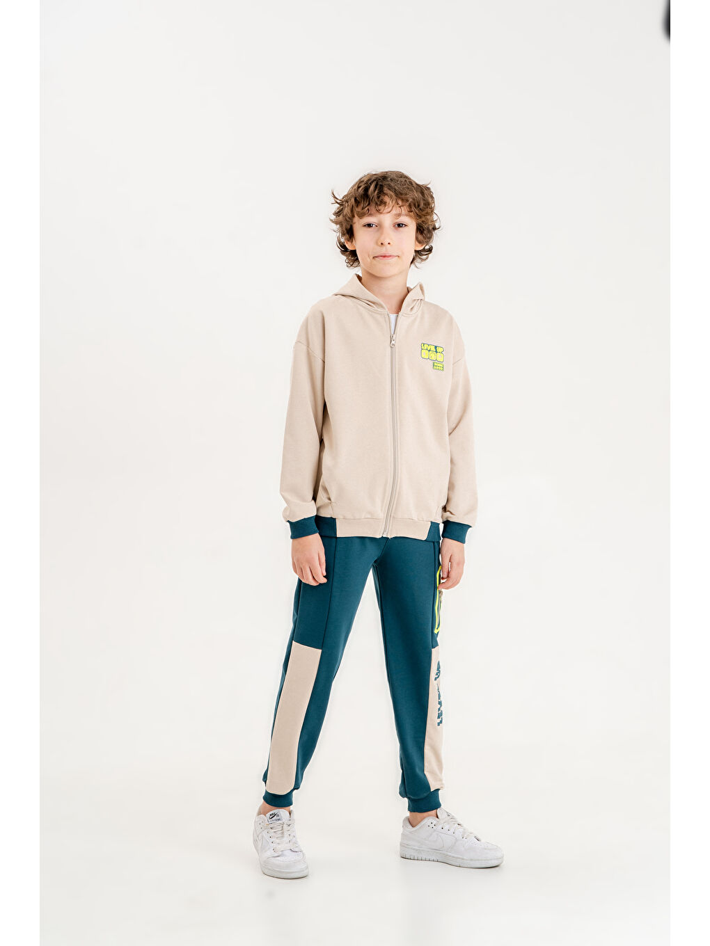 Mışıl Kids Açık Bej Baskılı Erkek Çocuk Sweatshirt Alt-Üst Eşofman Takımı - 2