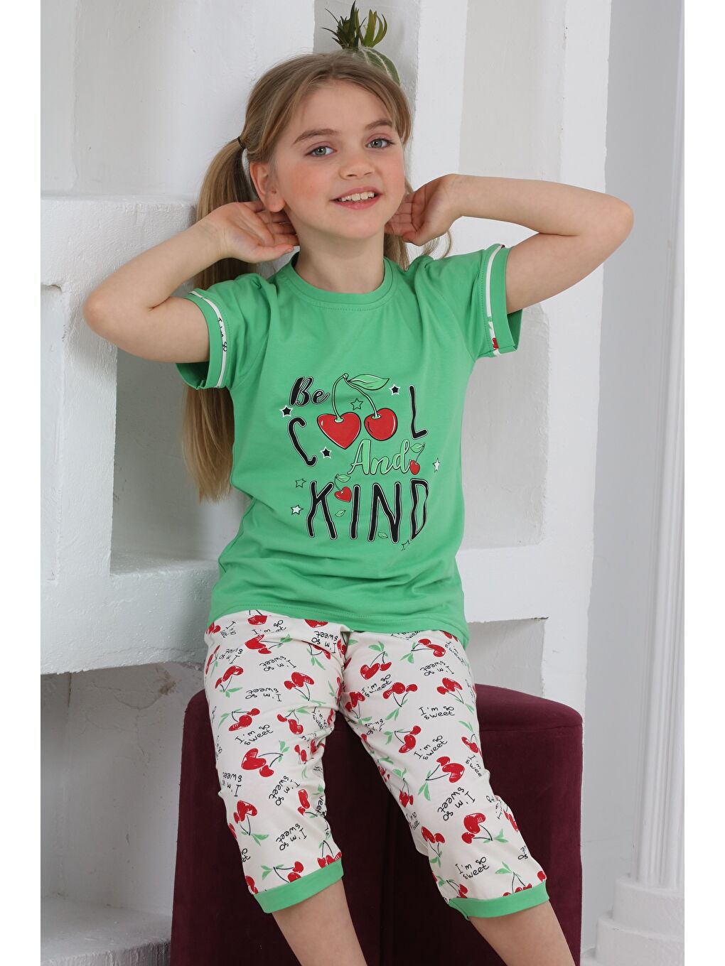 Kapi Kids Yeşil Kız Çocuk Kaprili Pijama Takımı Mnx 6067-68