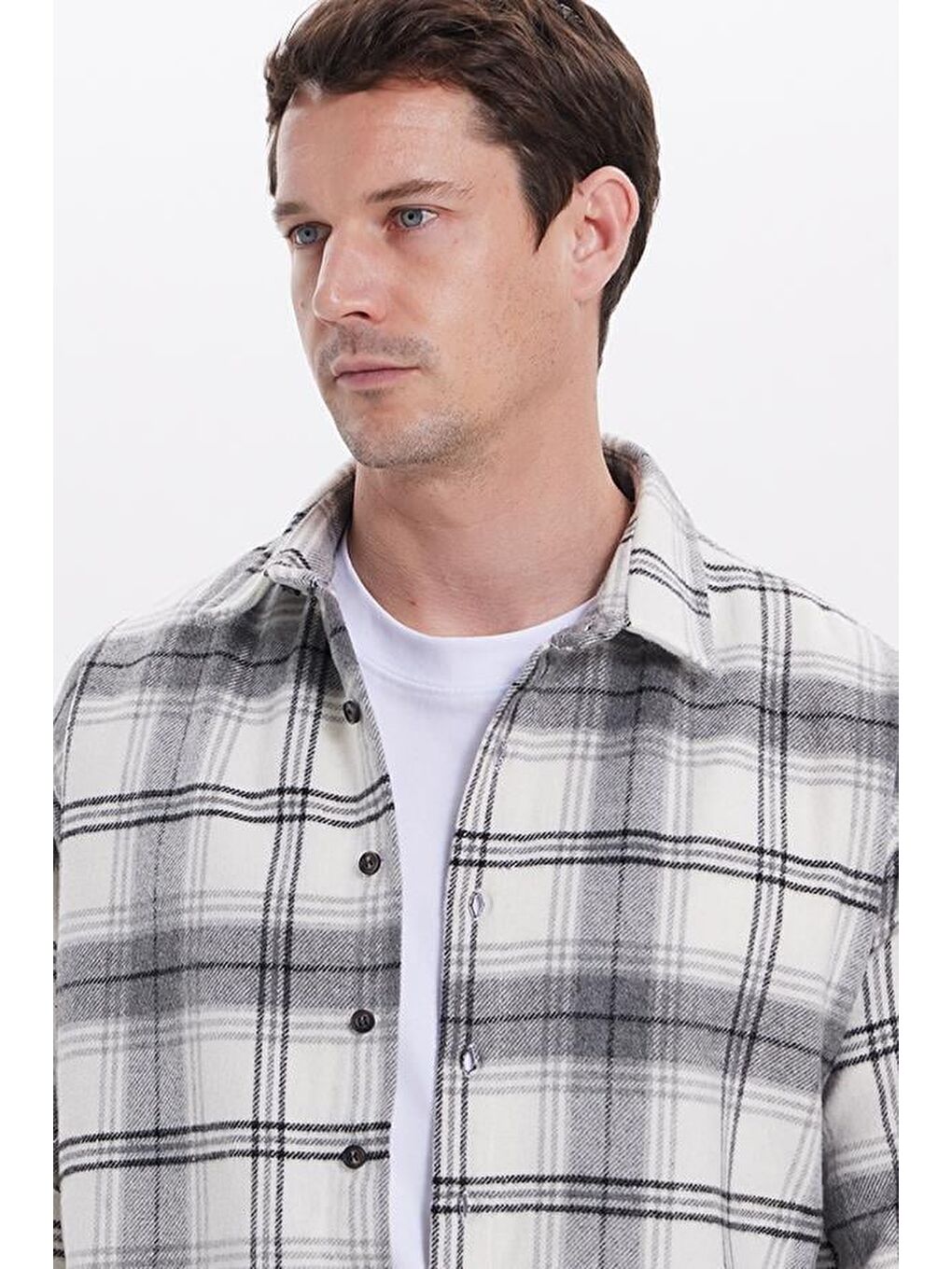Gri Erkek Relax Fit Rahat Kesim Kışlık Kareli Oduncu Gömlek-1