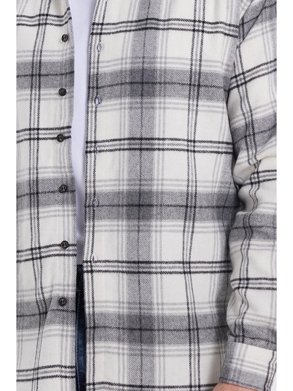 Gri Erkek Relax Fit Rahat Kesim Kışlık Kareli Oduncu Gömlek-3