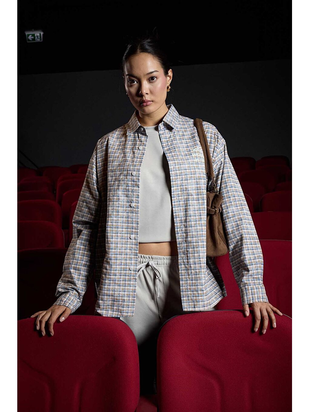 Erkek Boxy Fit Ekose Uzun Kollu Gömlek Bej-3