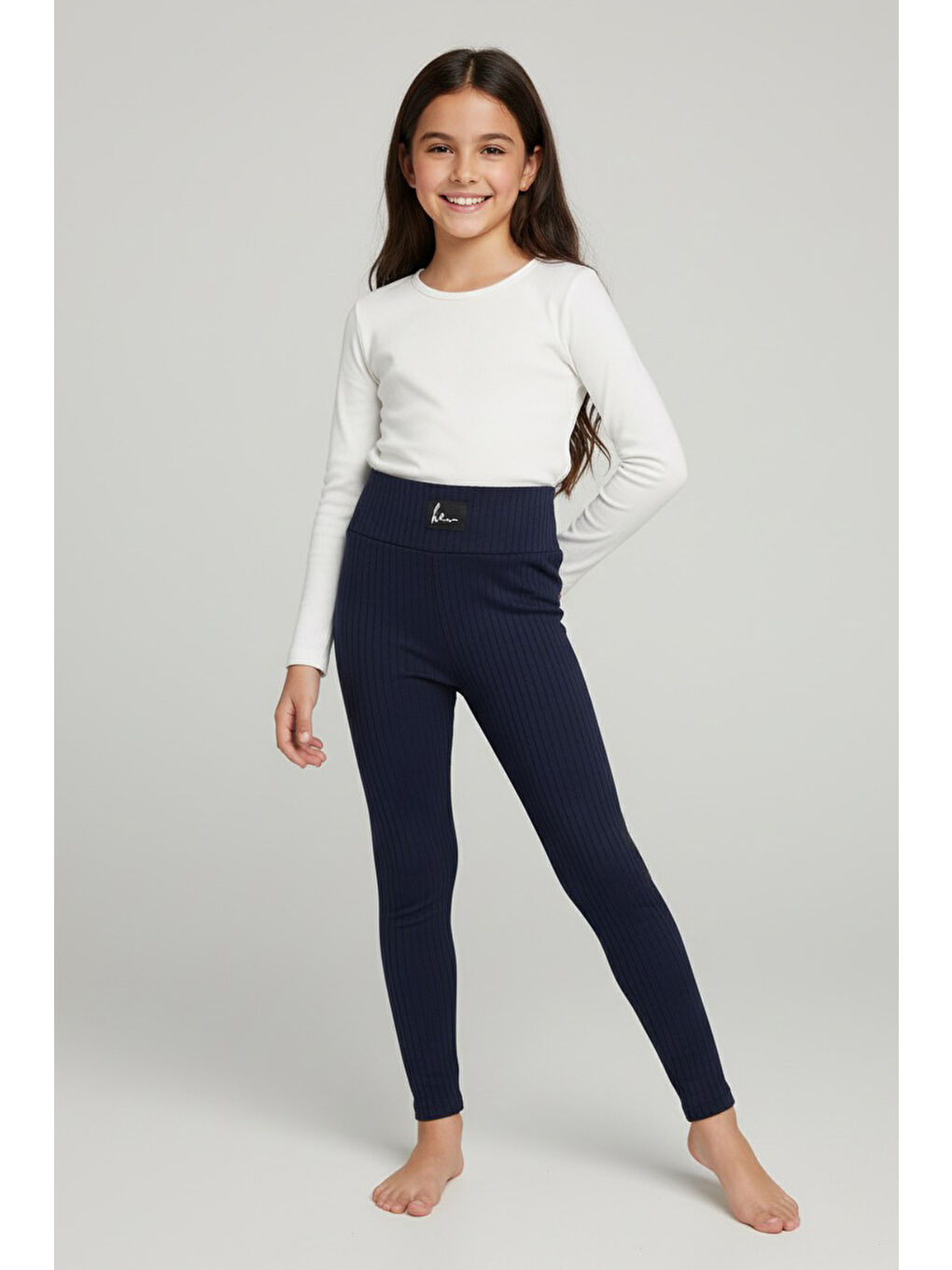 Kız Çocuk Lacivert Armalı Fitilli Kadife Tayt - 27963-LACIVERT