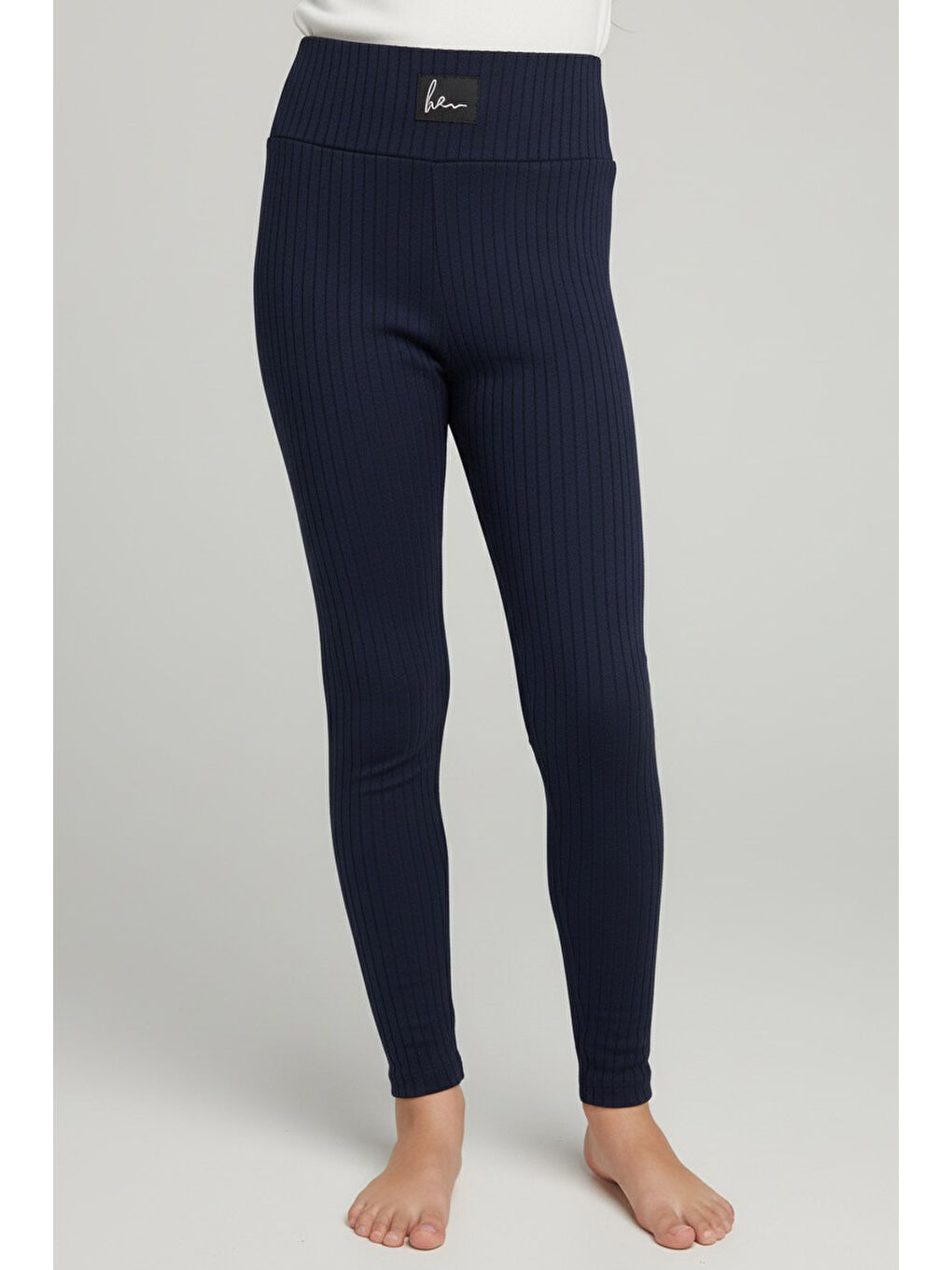 Kız Çocuk Lacivert Armalı Fitilli Kadife Tayt - 27963-LACIVERT-1