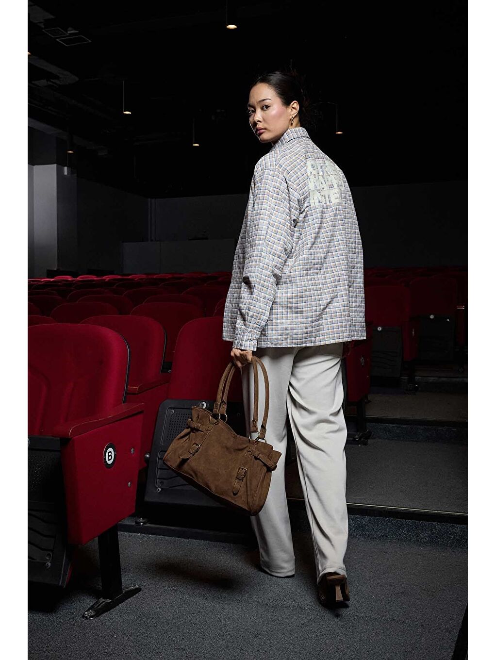 Erkek Boxy Fit Ekose Uzun Kollu Gömlek Bej-5